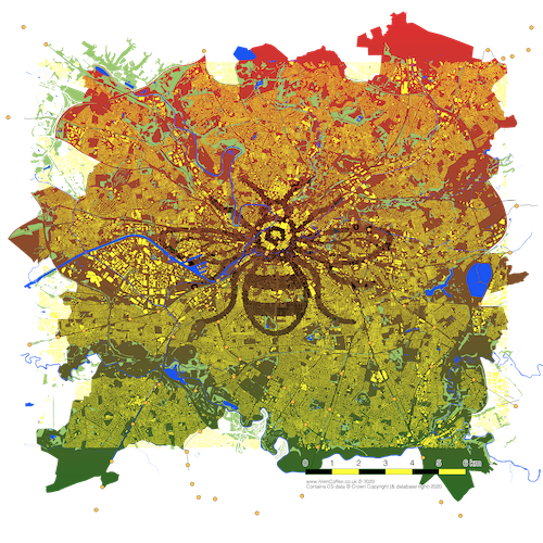 Map of Manchester, North of England depicting the Mancunian Honey Bee.